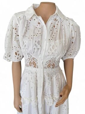 ASOS White Eyelet Lace Button-Down Blouse